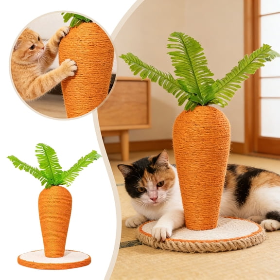 Cute Carrot Rabbit Scratch Toy with Natural Sisal - Interactive Claw Scratcher Post for Indoor Rabbits, Kittens, Ferrets, Chinchillas & Small Pet Enrichment