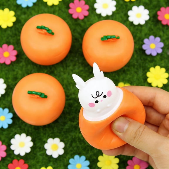 Cute Carrot Rabbit Squeeze Balls, Sensory Fidget Food Squish Squishies, Mini Moldable Funky Stress Ball for Focus Enhancement