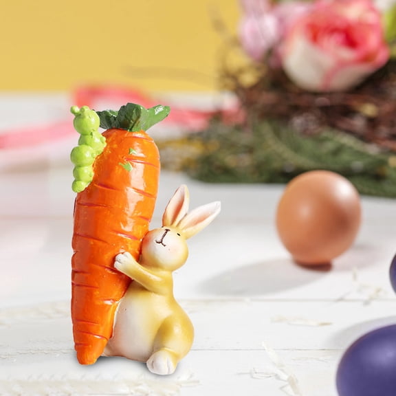 Cute Carrot Rabbits Resin Ornament Easter Decorative Figurine Home Party Gift Accent Tabletop Shelf Decoration Seasonal Bunny Display Spring Holiday Decor Accent