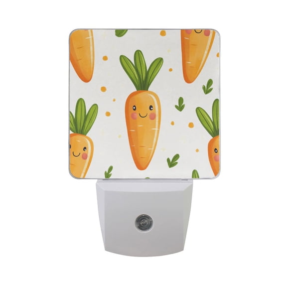 Cute Carrots Leaves Dots Hand Drawn LED Night Light with Smart Sensor Plug Into Wall Dusk to Dawn 2 packs