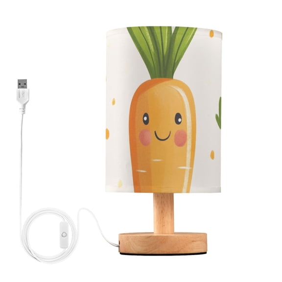 Cute Carrots Leaves Dots Hand Drawn Table Lamp with USB Port LED Warm Light Lamp Night Light Home Decor
