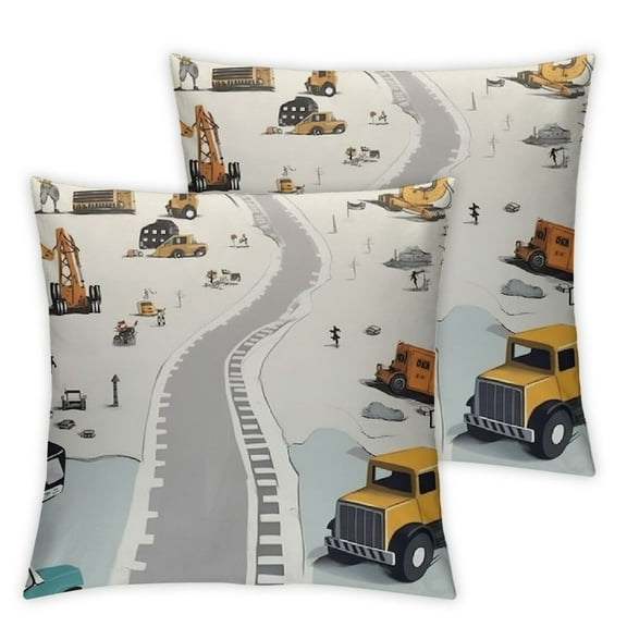Cute Cars Fitted Sheet Full Size, Tractor Cargo Crane Bulldozer Excavator Bedding for Kid Boy Teen, Cartoon Truck Bed Cover Pillowcases, Soft Polyester Bedding