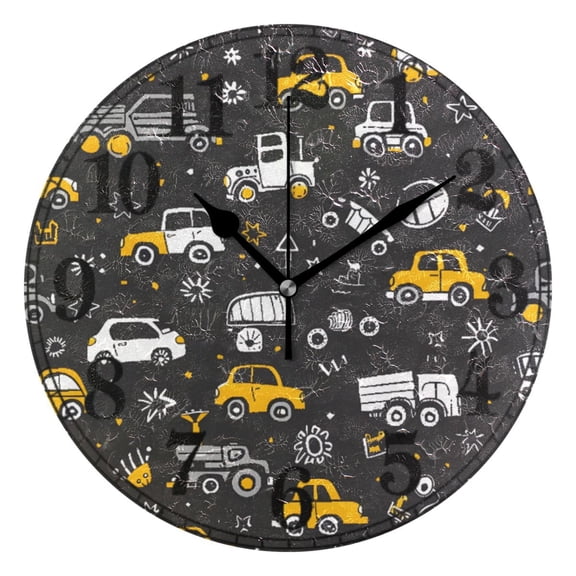 Cute Cars Trucks Silent Wall Clock 10" Non-Ticking Battery Clock