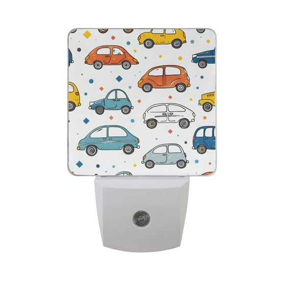 Cute Cars and Dots Night Light 2 Pack LED Nightlight Plug into Wall Dusk to Dawn Sensor Soft White