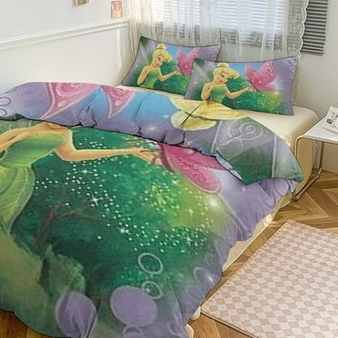Cute Cartoom Anime Tinkerbell Bedding Sets Girls Boys Teens Comforter Sets With 2 Pillowcases, 3 Piece Soft Bedding Set Twin