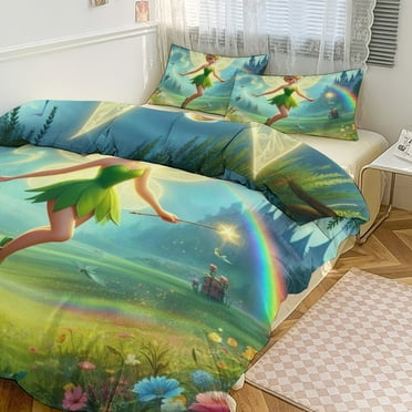 Cute Cartoom Anime Tinkerbell Bedding Sets Girls Boys Teens Comforter Sets With 2 Pillowcases, 3 Piece Soft Bedding Set Twin