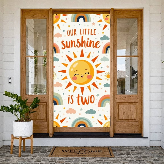 Cute Cartoon 2nd Birthday Banner Pastel Tone Sunshine Birthday Display Rainbow Pattern Toddler Birthday Backdrop for Toddler Birthday Party Indoor Party Decor Birthday Photo Shoot