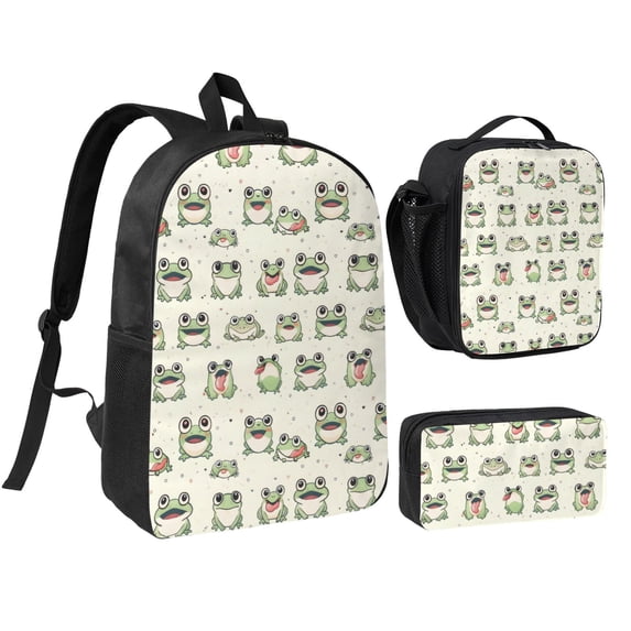 Cute Cartoon Adorable Fun Green Backpack Set 3pc ,Backpack with Lunch Bag and Bag 17 Inch