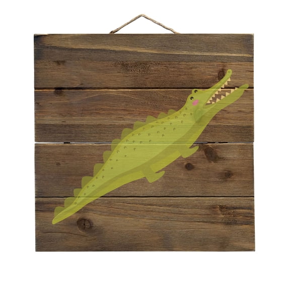 Cute Cartoon Alligator - Decorative REAL WOOD Wall Art - Faux Pallet Look