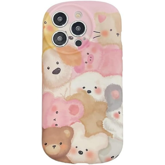 Cute Cartoon Animal Bear Rabbit Pig Soft Phone Case Compatible with iPhone Case for Women Girls (Pink,iPhone 14 Pro)
