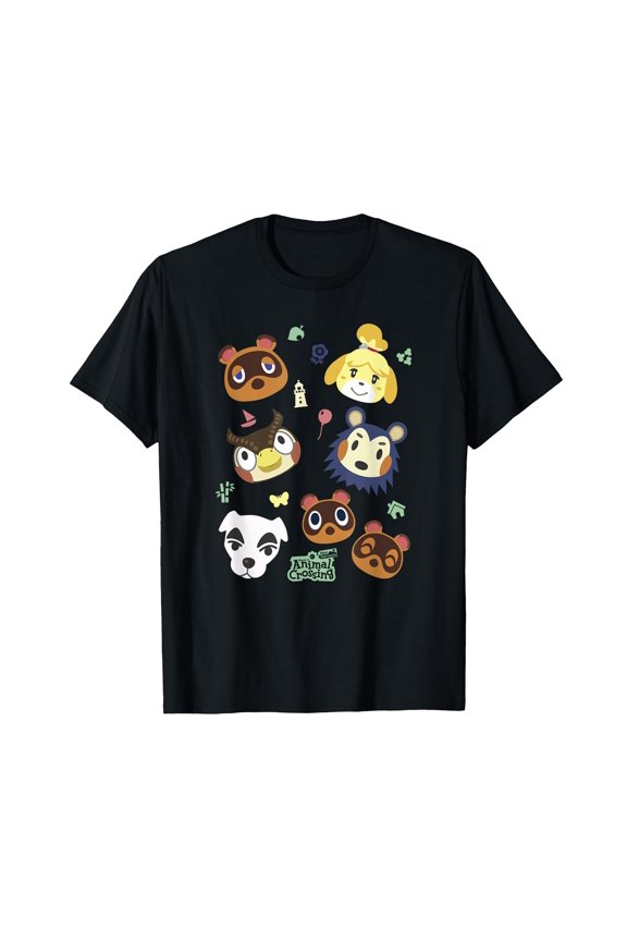 Cute Cartoon Animal Faces Jumble T-Shirt for Fun and Playful Style