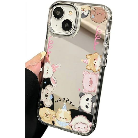 Cute Cartoon Animal Panda Rabbit Dog Pig Plating Mirror Phone Case Compatible with iPhone Case (Silver,iPhone 12 Pro)