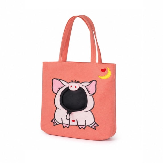 Cute Cartoon Animal Peek‑A‑Boo Cat Carrier Tote Bag, Head‑Out Canvas Polyester Pet Shoulder Tote, Portable Hands‑Free Travel Carriers for Small Cats & Puppie, #Peach Pig