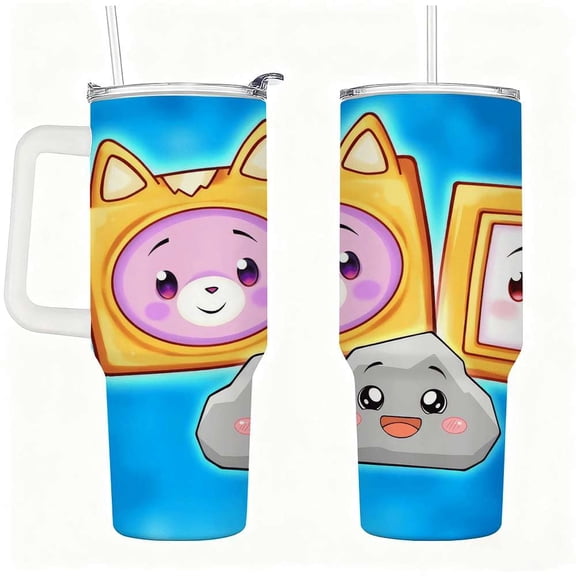 Cute Cartoon Animal Tumbler with Handle, Stainless Steel Insulated Cup with Lid and Straw