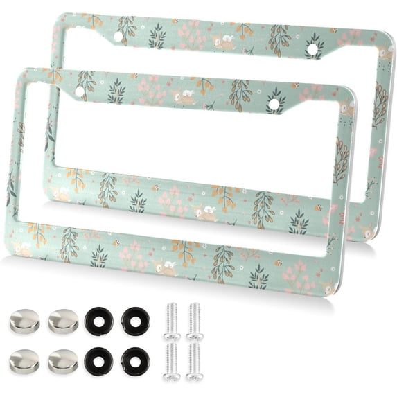 Cute Cartoon Animals License Plate Frame - 2 Pack Universal Stainless Steel License Plate Holder with Screws & Chrome Caps, 2 Holes Car License Plate Cover for US Vehicles Decorative