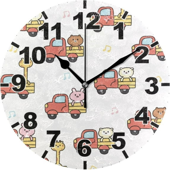 Cute Cartoon Animals Round Wall Clock, Battery Operated Silent Non Ticking Desk Clock for Home Bedroom Kitchen Office School Wall Clock 9.9 Inch Home Decor