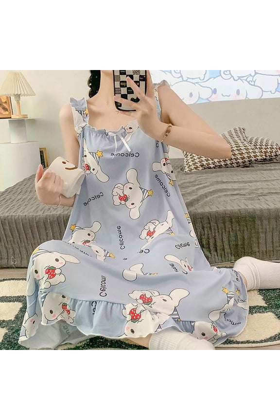 Cute Cartoon Anime Cinnamoroll Sleeping Dress for Women's Spring Summer Kuromi Thin Sleeping Dress Style Pajamas