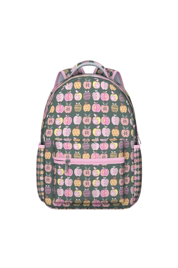 Cute Cartoon Apple Print Waterproof School Backpack - Ergonomic Student Bookbag with Padded Straps, Lightweight Durable Daypack for Teens, College Students & Commuters, Red Green Classic Fruit Design
