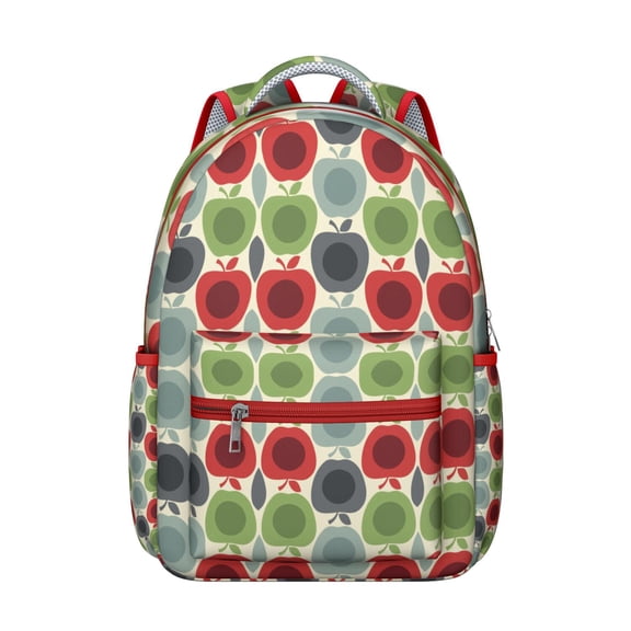 Cute Cartoon Apple Print Waterproof School Backpack - Ergonomic Student Bookbag with Padded Straps, Lightweight Durable Daypack for Teens, College Students & Commuters, Red Green Classic Fruit Design