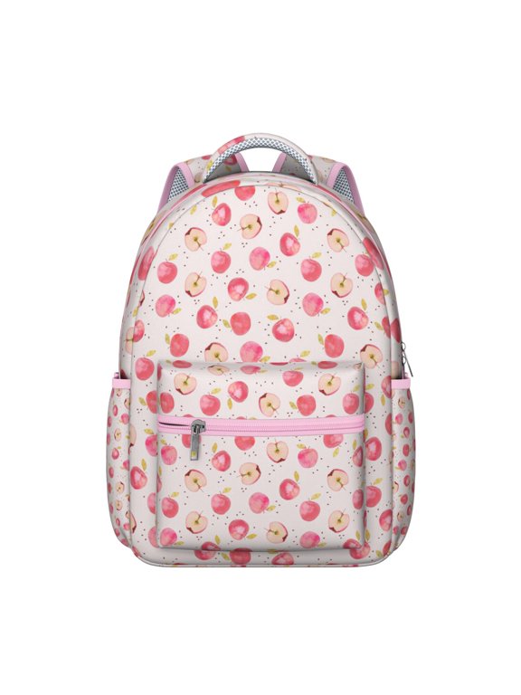 Cute Cartoon Apple Print Waterproof School Backpack - Ergonomic Student Bookbag with Padded Straps, Lightweight Durable Daypack for Teens, College Students & Commuters, Red Green Classic Fruit Design