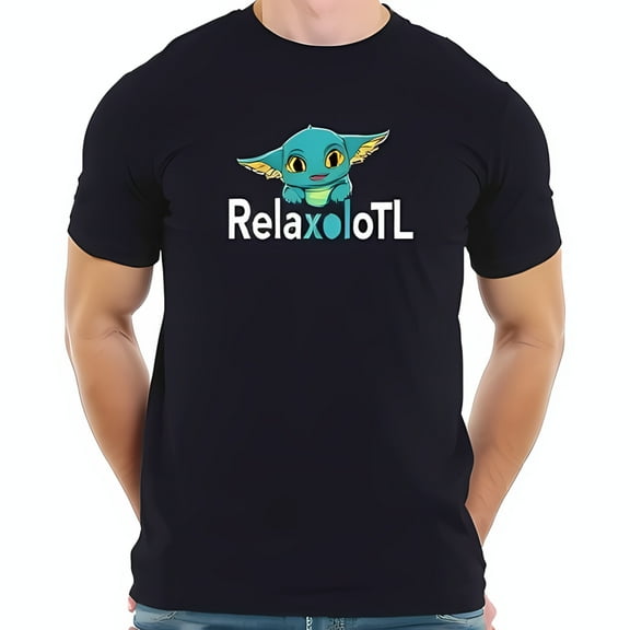 Cute Cartoon Axolotl RelaxoloTL Graphic Tee - Navy Blue Cotton Short Sleeve T-Shirt for Casual Wear