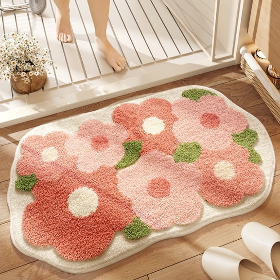 Cute Cartoon Bath Mat, Soft Fluffy Shaggy Bathroom Rug, Non-Slip Absorbent Quick-Dry Floor Mat for Shower
