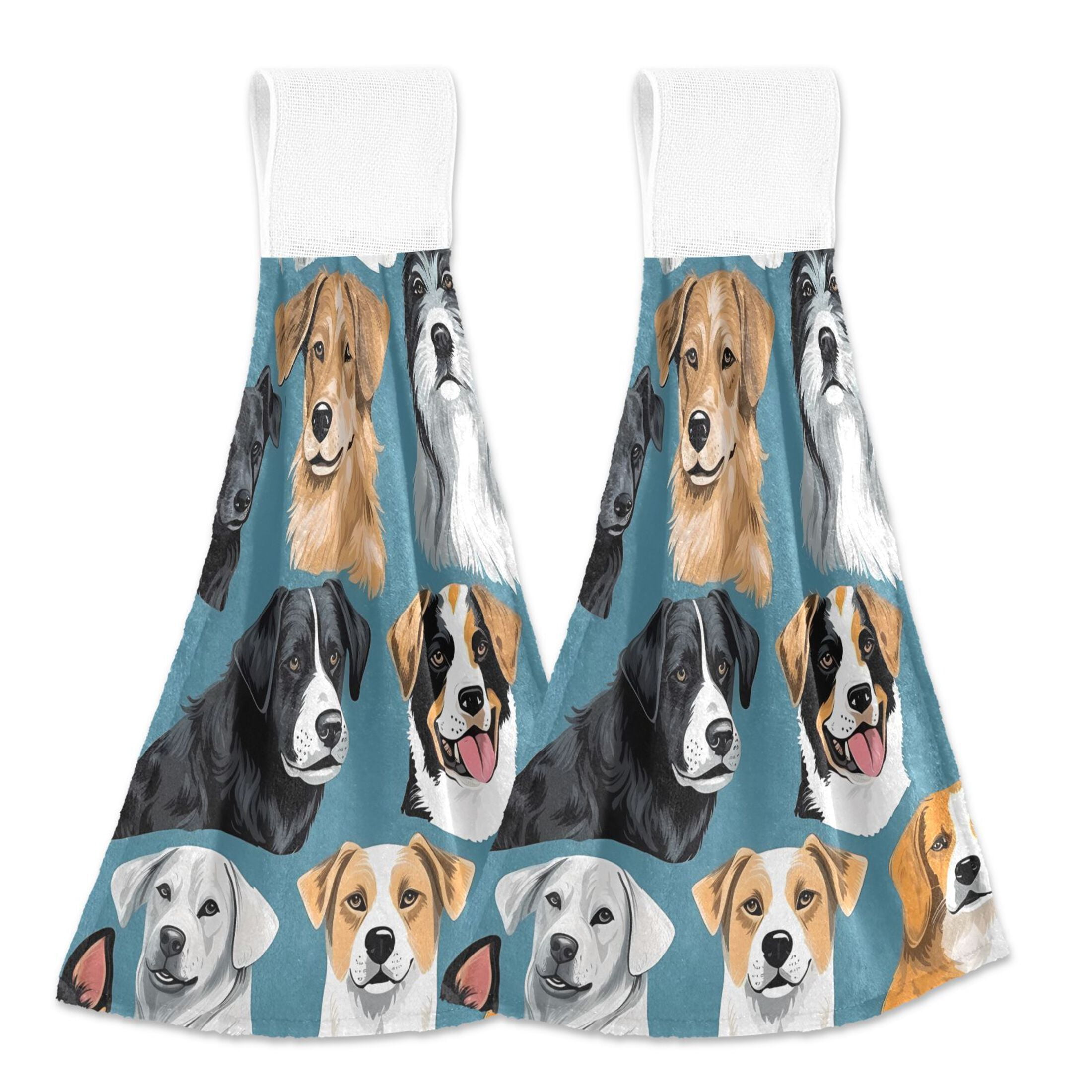Cute Cartoon Beagles Dogs 2pcs Bathroom Hanging Towels Velcro Soft Hand