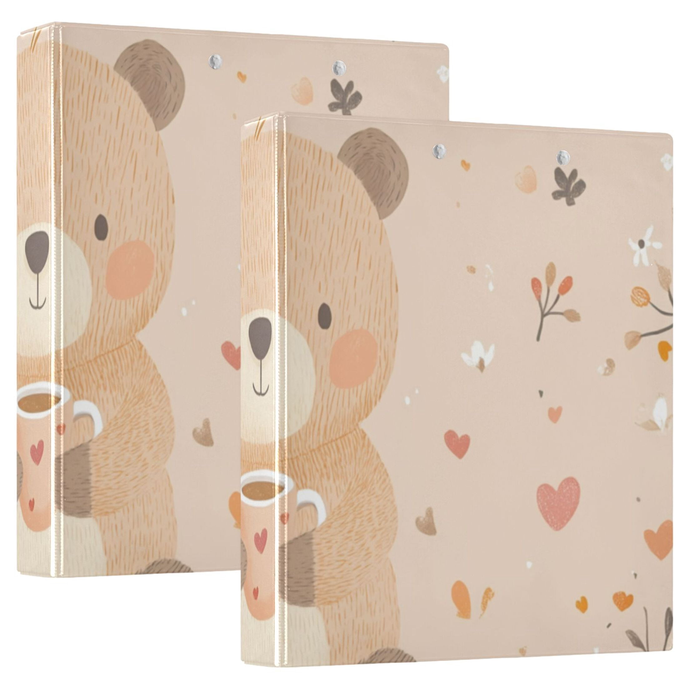Cute Cartoon Bear 3 Ring Binders 1.5 inch Hardcover File Folders with Interior Pockets A4 Size Organizer for School Office Hospital