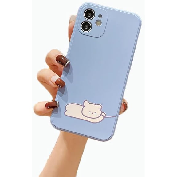 Cute Cartoon Bear Couples Matching Soft Phone Case Compatible with iPhone Case (Blue,iPhone 14)