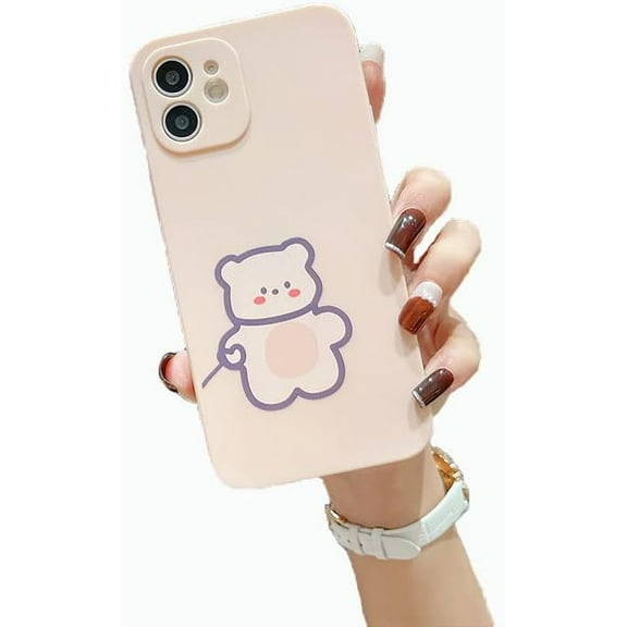 Cute Cartoon Bear Couples Matching Soft Phone Case Compatible with iPhone Case (White,iPhone 14 Pro Max)