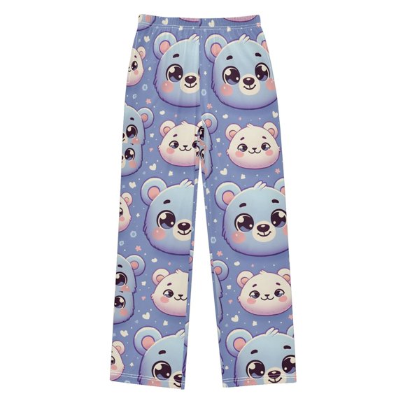 Cute Cartoon Bear Face Design on Blue Violet Background Christmas Pajama Pants Soft and Lightweight Elastic Waistband Christmas Pajama Pants