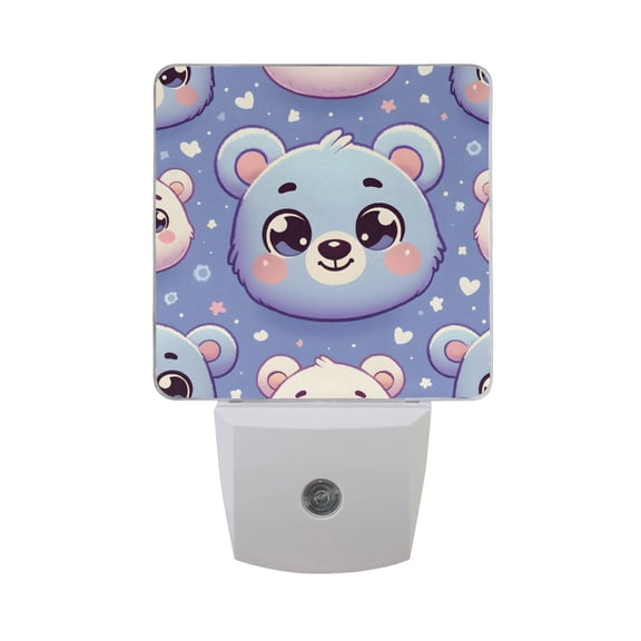 Cute Cartoon Bear Face Night Light 2 Pack LED Nightlight Plug into Wall Dusk to Dawn Sensor Soft White