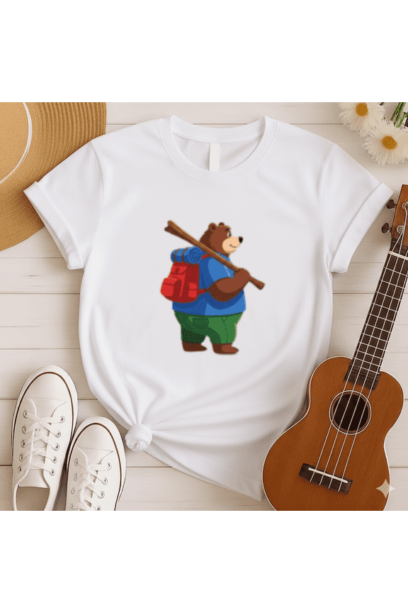 Cute Cartoon Bear Hiking Adventure T-shirt, for men & women, S-5XL