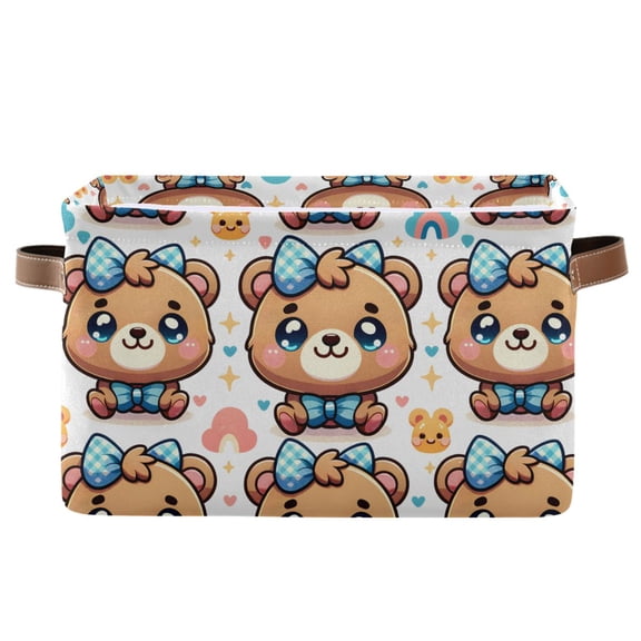 Cute Cartoon Bear Storage Bins with Handle Fabric Organizer Basket Foldable Box 1 Pack 14.2x10.2x8.3