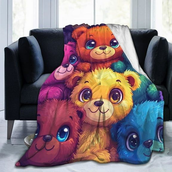 Cute Cartoon Bear Throw Blanket Ultra Soft Cozy Decorative Flannel Blankets for Home Bed Couch Chair Travel 50x40