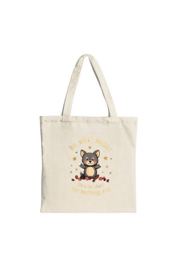 Cute Cartoon Bear Tote Bag - Cheerful bear on red berries with stars " Do what makes you happy " text perfect for shopping and travel