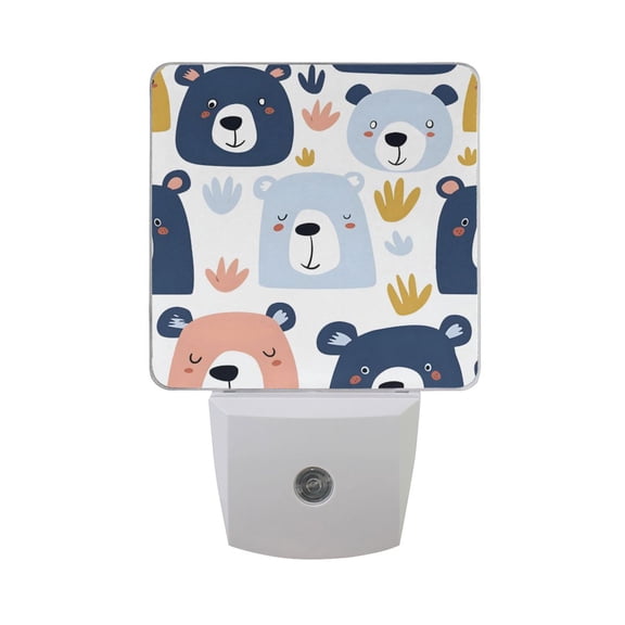 Cute Cartoon Bear on Grassland LED Night Light with Smart Sensor Plug Into Wall Dusk to Dawn 2 packs