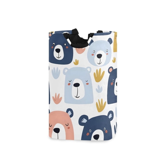 Cute Cartoon Bear on Grassland Laundry Basket with Handles Foldable Laundry Hamper Freestanding Washing Bin 50L