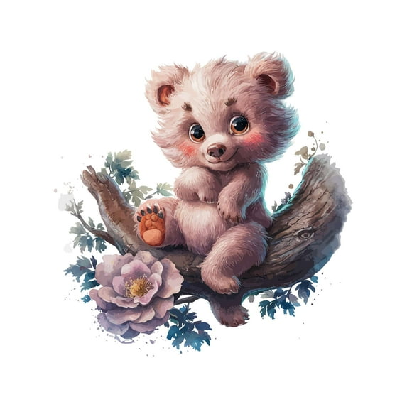 Cute Cartoon Bear sitting on a Tree Animal Wall Art Sticker Designs Vinyl Stickers For Home House Walls Rooms Windows Bedroom Decoration Size (28x28 inch)