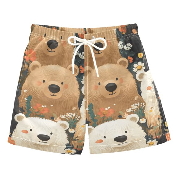 Cute Cartoon Bears Boys Swim Trunks Quick Dry Boy Swim Shorts for 3-14 Years