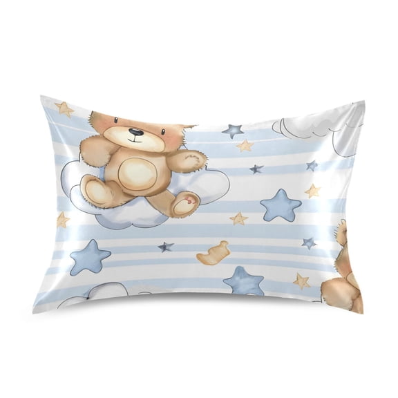 Cute Cartoon Bears Clouds Stars Satin Pillowcase Envelope Design Pillow Covers 1 Pack Standard Size 20" x 26"