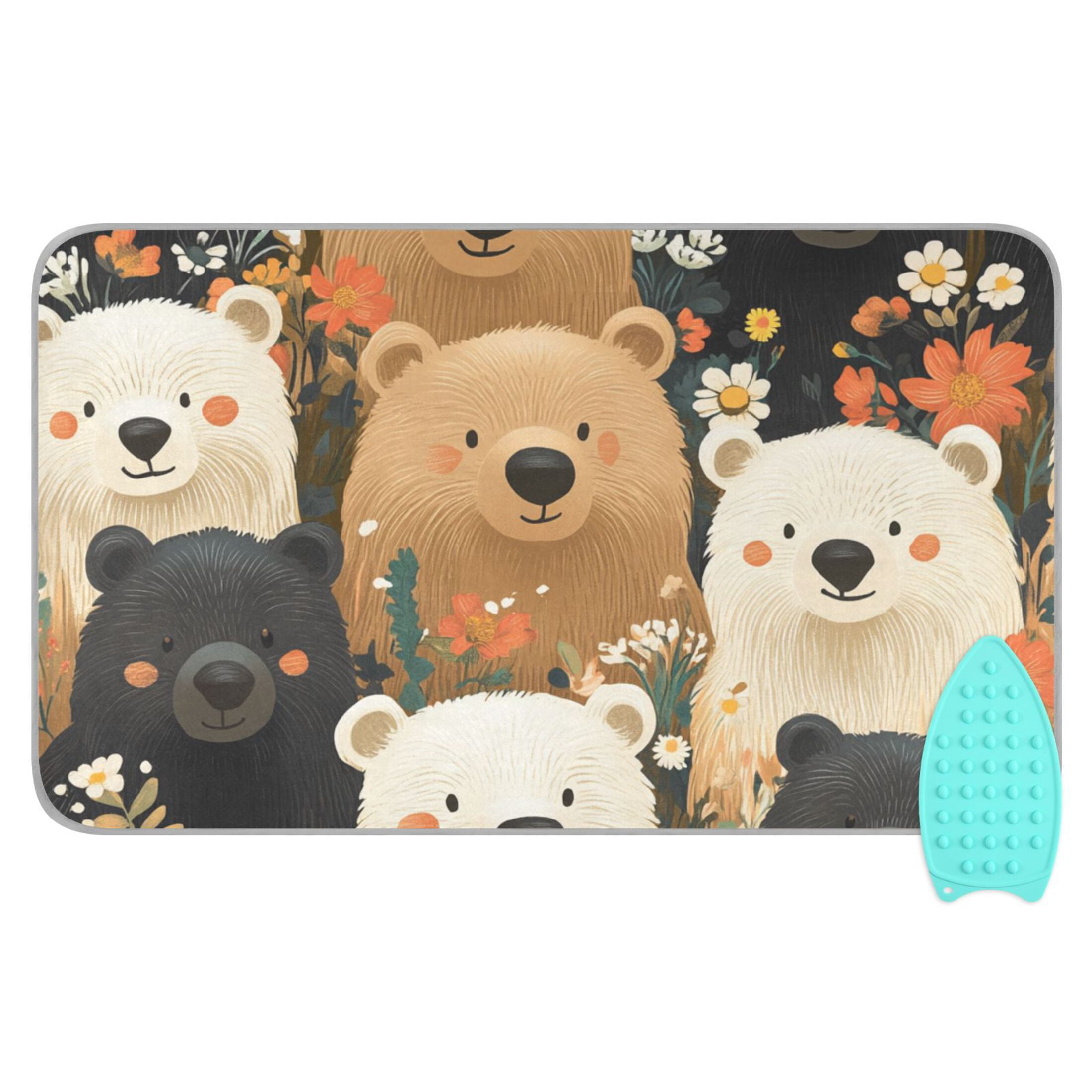 Cute Cartoon Bears Ironing Mat Blanket for Table Top Travel Portable Ironing Board Pad 47.2x27.6 Inch