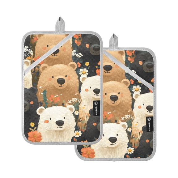 Cute Cartoon Bears Oven Mitts Pot Holders 2 pcs Heat Resistant for Kitchen Baking Grilling
