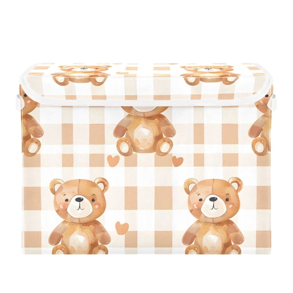 Cute Cartoon Bears with Hearts Foldable Storage Bin with Lid and Handle Collapsible Storage Box 16.5 x 12.6 x 11.8 inches