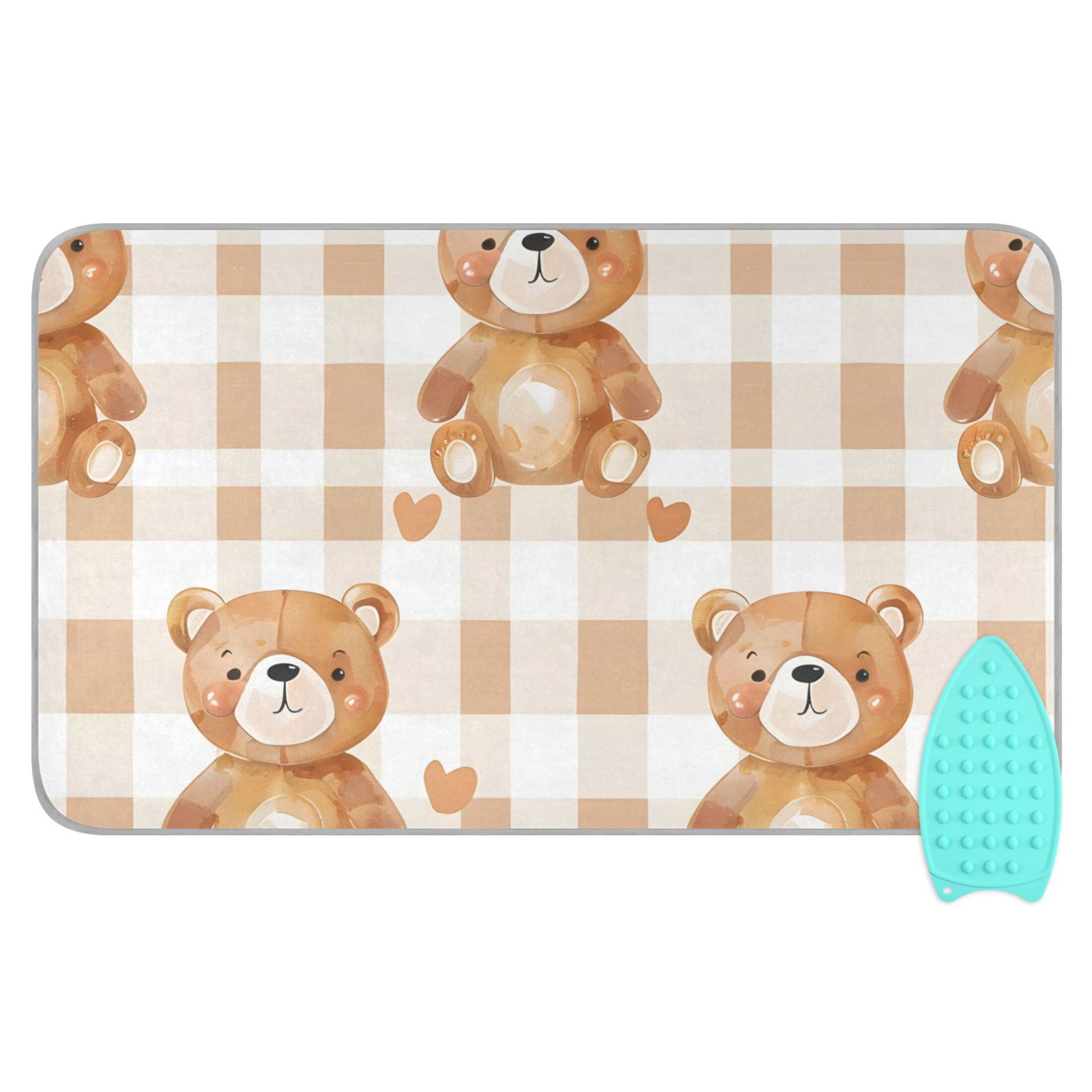 Cute Cartoon Bears with Hearts Ironing Mat Blanket Portable Travel Ironing Pad Heat Resistant Pad 47.2" x 27.6”