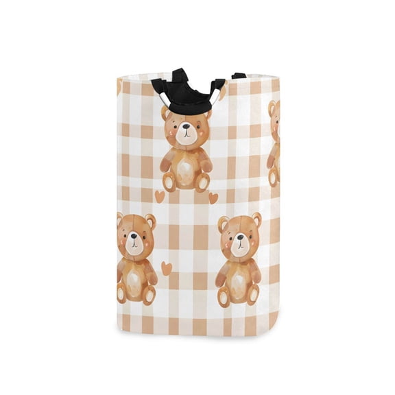 Cute Cartoon Bears with Hearts Laundry Basket with Handles Foldable Laundry Hamper Freestanding Washing Bin 50L