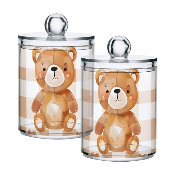 Cute Cartoon Bears with Hearts Translucent Plastic Cans Storage Canisters with Lid Set of 2