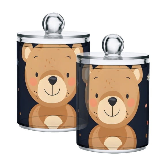 Cute Cartoon Bears with Stars Translucent Plastic Cans Storage Canisters with Lid Set of 2