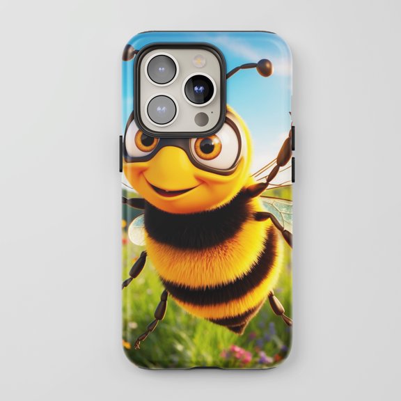 Cute Cartoon Bee For All iPhone Series Protective Phone Case Nature Theme Yellow Blue Green