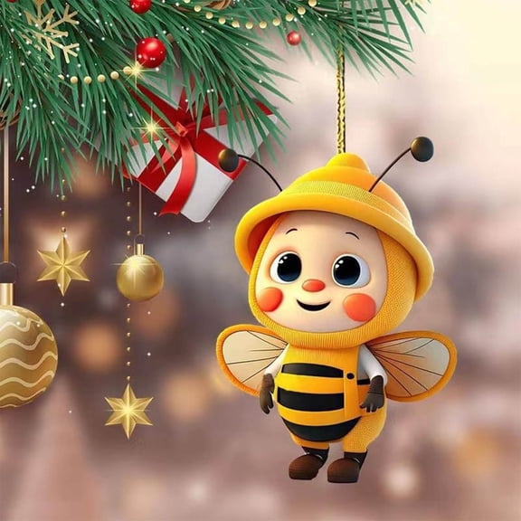 Cute Cartoon Bee Hanging Ornaments for Christmas Tree, Acrylic Yellow Honeybee Pendant Baby Bumble Bees Car Interior Aesthetic Hanging Accessories for Insects Animal Lovers